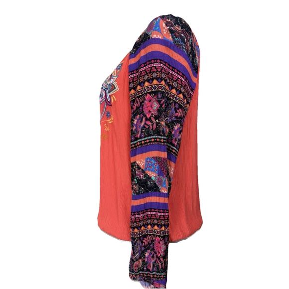 SOFT SURROUNDINGS Top Blouse Sz M Gauze Embroidered Boho Elastic Waist Pullover - Picture 7 of 12